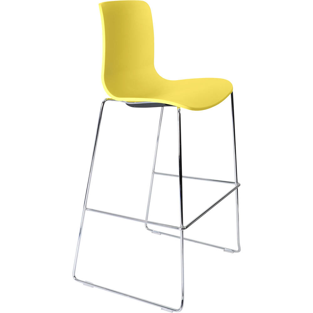 DAL ACTI BAR STOOL SLED BASE HIGH 760MM CHROME FRAME YELLOW POLYPROP SHELL