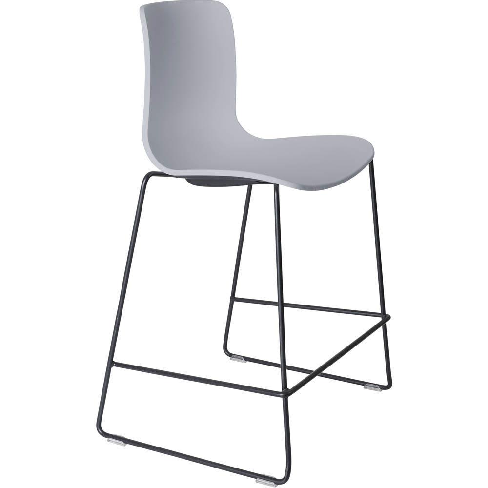DAL ACTI BAR STOOL SLED BASE LOW 630MM BLACK POWDERCOAT FRAME LIGHT GREY POLYPROP SHELL