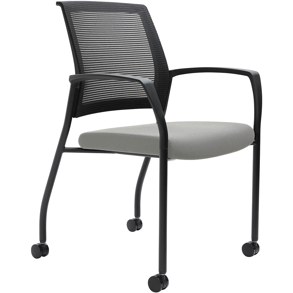 URBIN 4 LEG MESH BACK ARMCHAIR CASTORS BLACK FRAME ICE SEAT