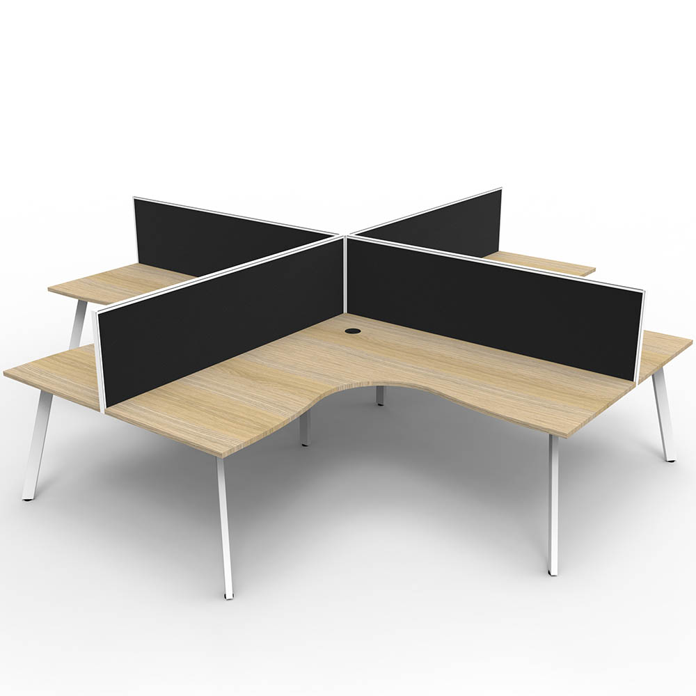 RAPIDLINE ETERNITY CORNER WORKSTATION 4 PERSON 1800 X 1500MM WITH SCREEN NATURAL OAK / WHITE SATIN