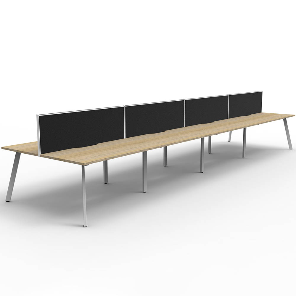 RAPIDLINE ETERNITY WORKSTATION 8 PERSON BACK TO BACK 1200 X 750MM WITH SCREEN NATURAL OAK / WHITE SATIN