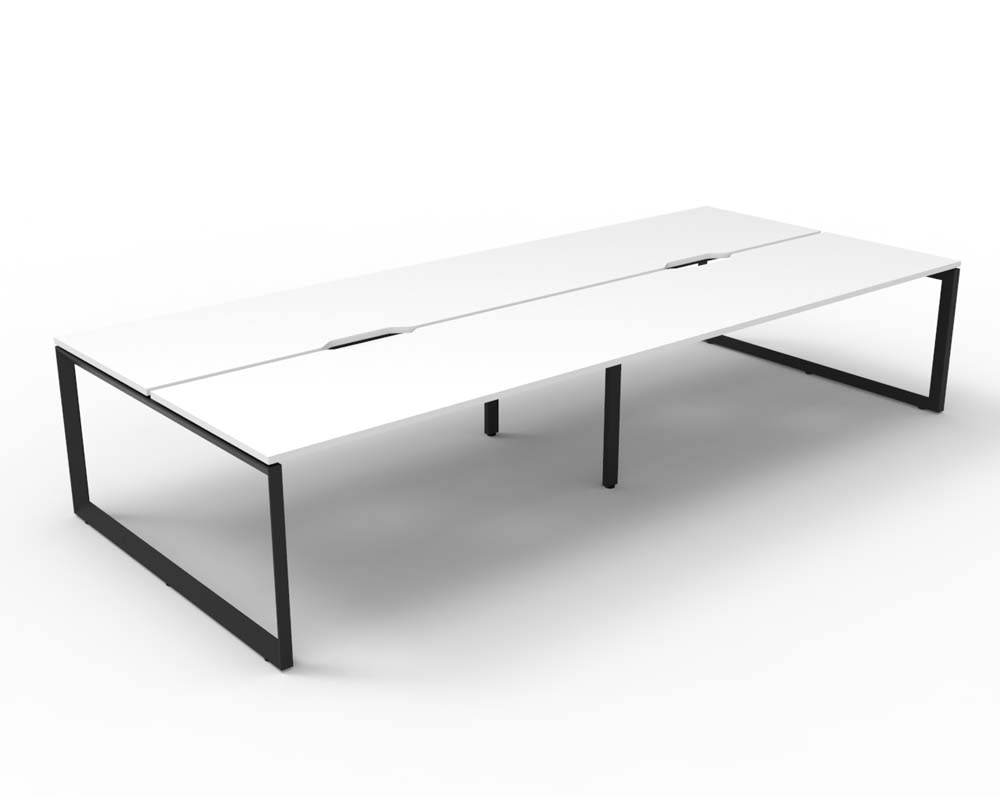 RAPID INFINITY DELUXE 4 PERSON LOOP LEG DOUBLE SIDED WORKSTATION 1500 X 750 X 730MM NATURAL WHITE SCALLOP TOP / BLACK FRAME