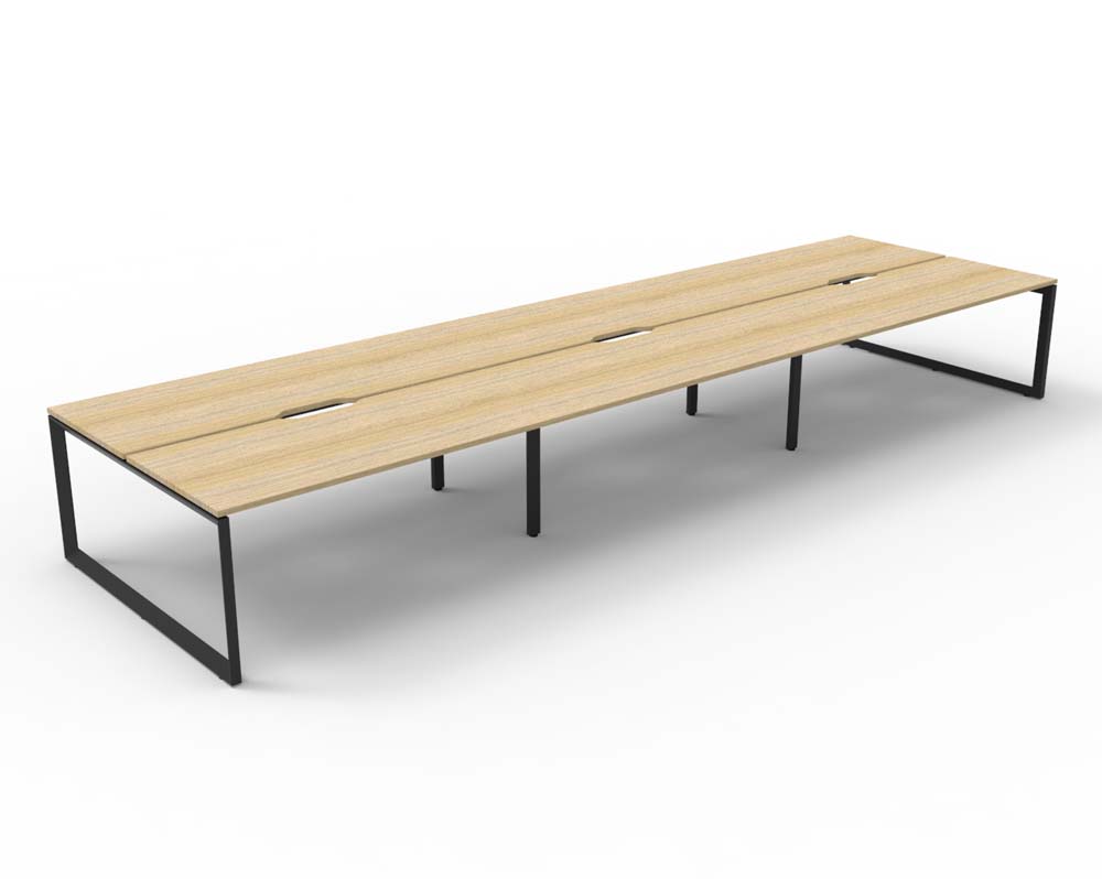 RAPID INFINITY DELUXE 6 PERSON LOOP LEG DOUBLE SIDED WORKSTATION 1800 X 750 X 730MM NATURAL OAK SCALLOP TOP / BLACK FRAME