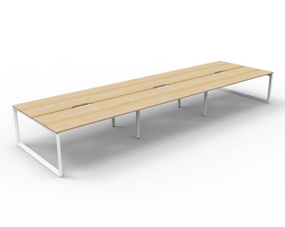 RAPID INFINITY DELUXE 6 PERSON LOOP LEG DOUBLE SIDED WORKSTATION 1800 X 750 X 730MM NATURAL OAK SCALLOP TOP / WHITE FRAME