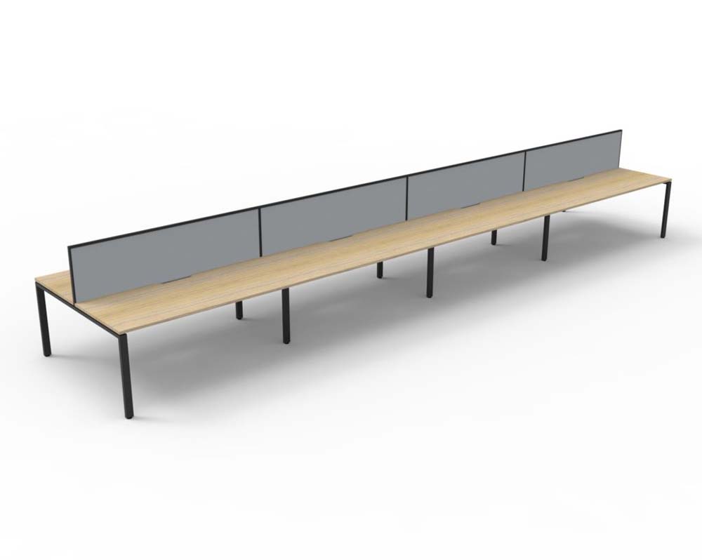 RAPID INFINITY DELUXE 8 PERSON PROFILE LEG DOUBLE SIDED WORKSTATION 1800 X 750 X 730MM GREY SCREEN / NATURAL OAK TOP / BLACK FRAME