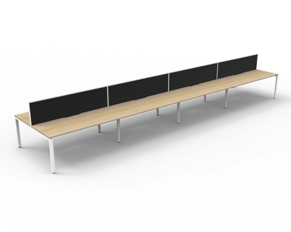 RAPID INFINITY DELUXE 8 PERSON PROFILE LEG DOUBLE SIDED WORKSTATION 1800 X 750 X 730MM BLACK SCREEN / NATURAL OAK TOP / WHITE FRAME