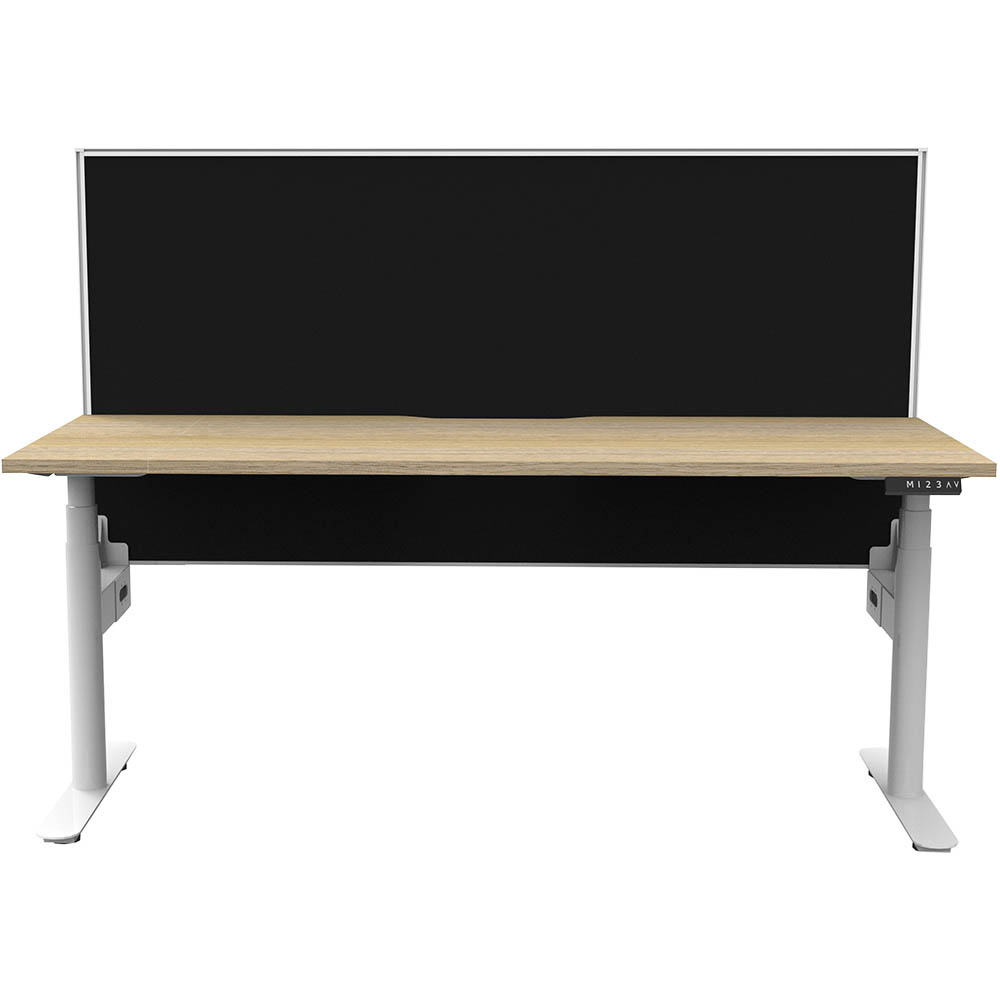 RAPIDLINE HALO PLUS SINGLE SIDED WORKSTATION WITH SCREEN 1500MM NATURAL OAK TOP / WHITE FRAME / BLACK SCREEN