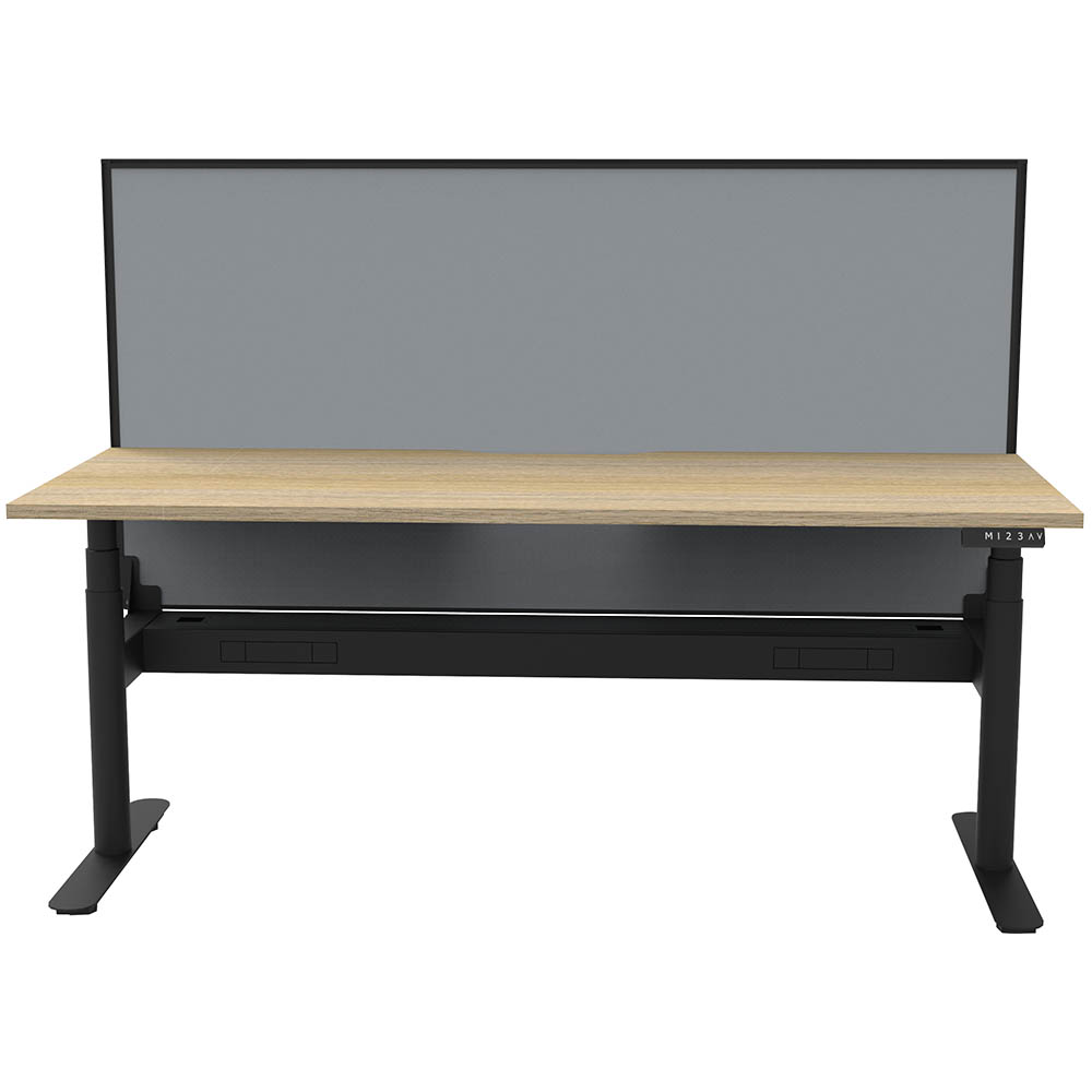 RAPIDLINE HALO PLUS SINGLE SIDED WORKSTATION WITH SCREEN AND CABLE TRAY 1500MM NATURAL OAK TOP / BLACK FRAME / GREY SCREEN