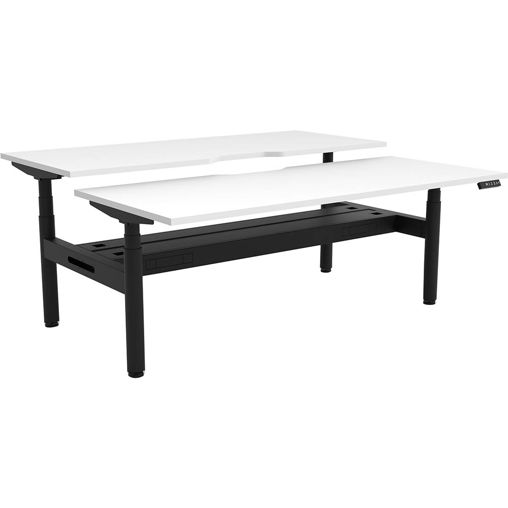 RAPIDLINE HALO PLUS DOUBLE SIDED WORKSTATION WITH CABLE TRAY 1200MM NATURAL WHITE TOP / BLACK FRAME
