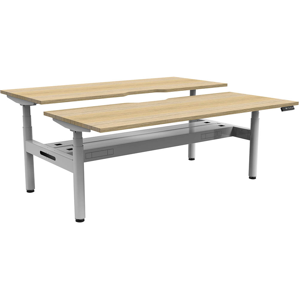 RAPIDLINE HALO PLUS DOUBLE SIDED WORKSTATION WITH CABLE TRAY 1800MM NATURAL OAK TOP / WHITE FRAME