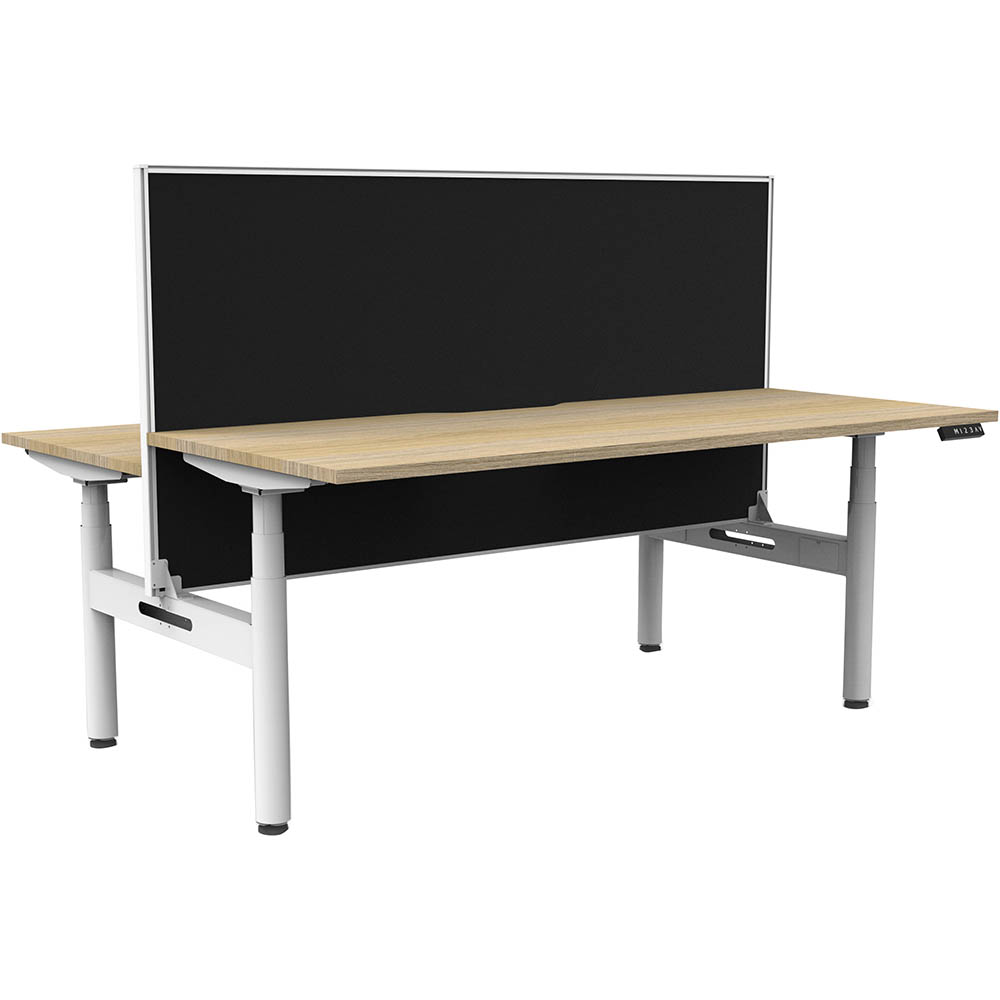 RAPIDLINE HALO PLUS DOUBLE SIDED WORKSTATION WITH SCREEN 1200MM NATURAL OAK TOP / WHITE FRAME / BLACK SCREEN