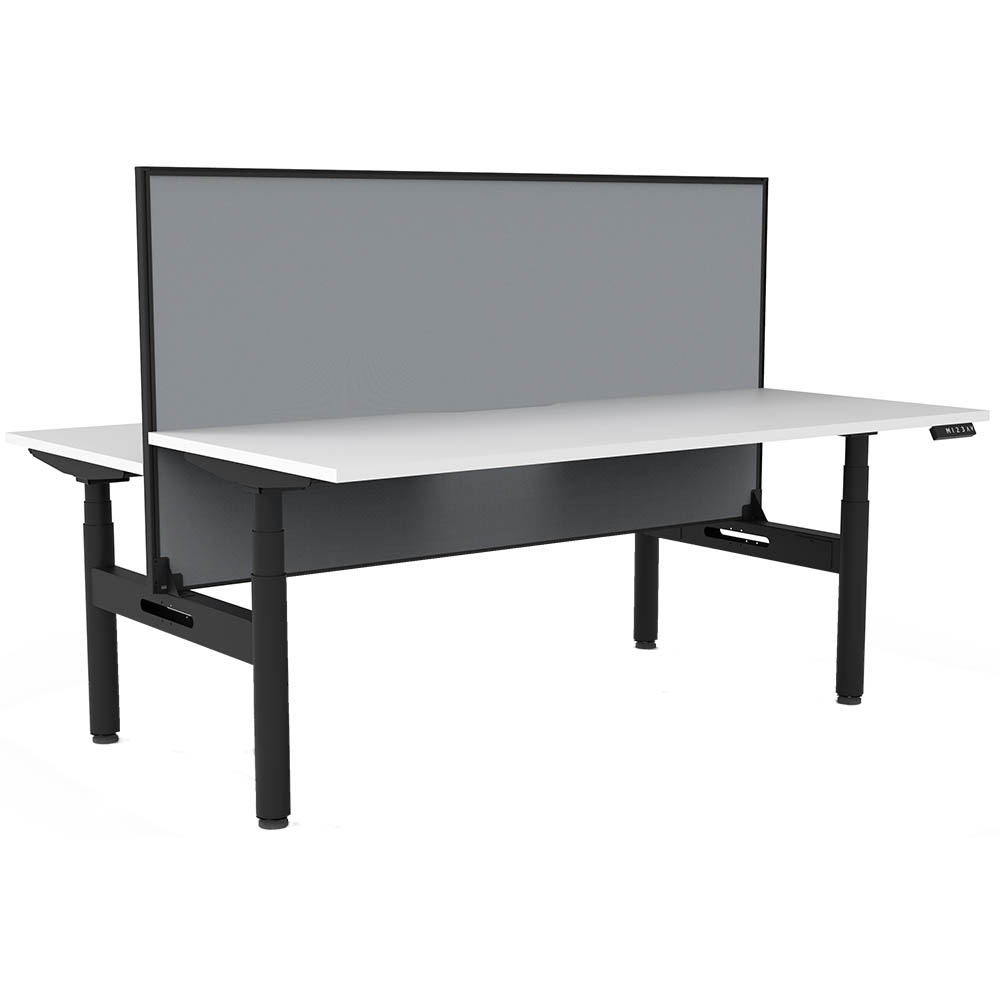 RAPIDLINE HALO PLUS DOUBLE SIDED WORKSTATION WITH SCREEN 1500MM NATURAL WHITE TOP / BLACK FRAME / GREY SCREEN