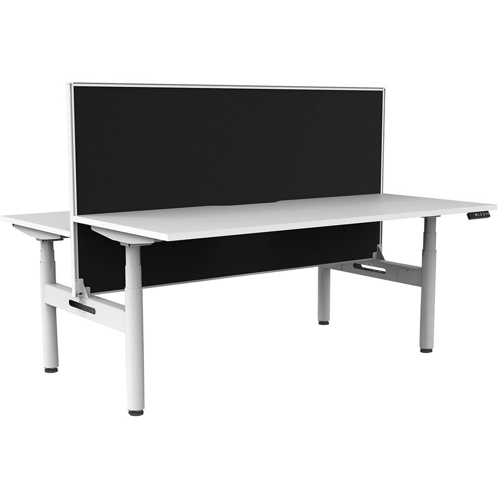 RAPIDLINE HALO PLUS DOUBLE SIDED WORKSTATION WITH SCREEN 1800MM NATURAL WHITE TOP / WHITE FRAME / BLACK SCREEN
