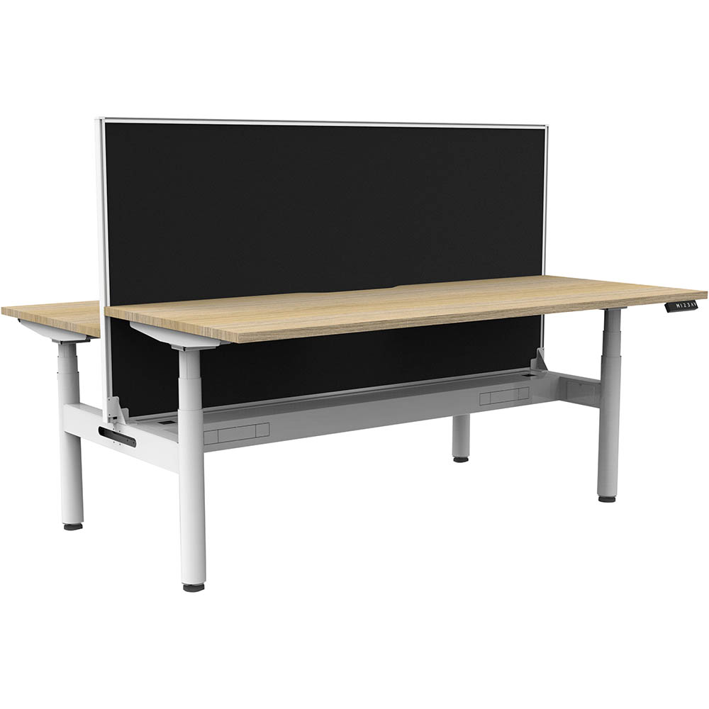 RAPIDLINE HALO PLUS DOUBLE SIDED WORKSTATION WITH SCREEN AND CABLE TRAY 1200MM NATURAL OAK TOP / WHITE FRAME / BLACK SCREEN