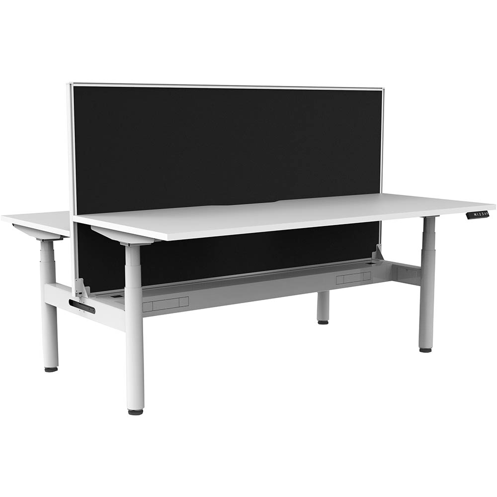 RAPIDLINE HALO PLUS DOUBLE SIDED WORKSTATION WITH SCREEN AND CABLE TRAY 1500MM NATURAL WHITE TOP / WHITE FRAME / BLACK SCREEN