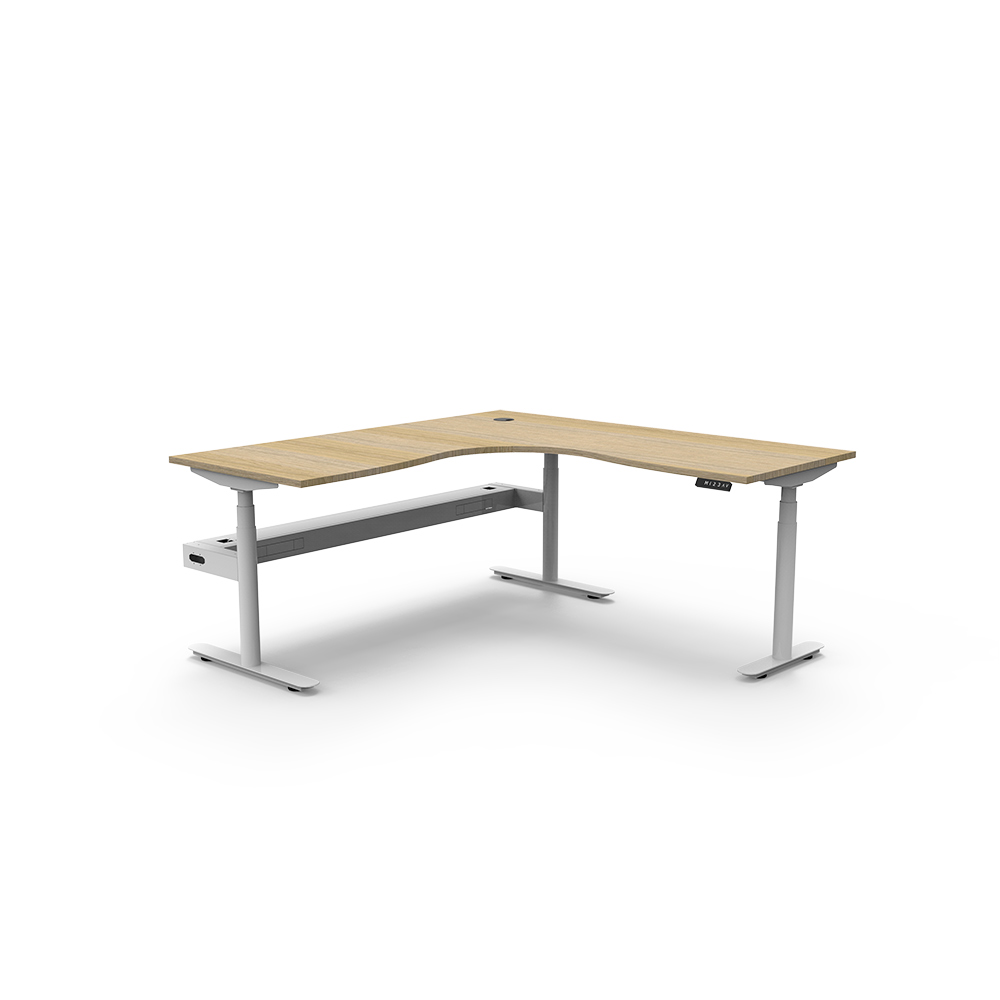 RAPIDLINE HALO PLUS CORNER WORKSTATION WITH CABLE TRAY 1500 X 1500MM NATURAL OAK TOP / WHITE FRAME