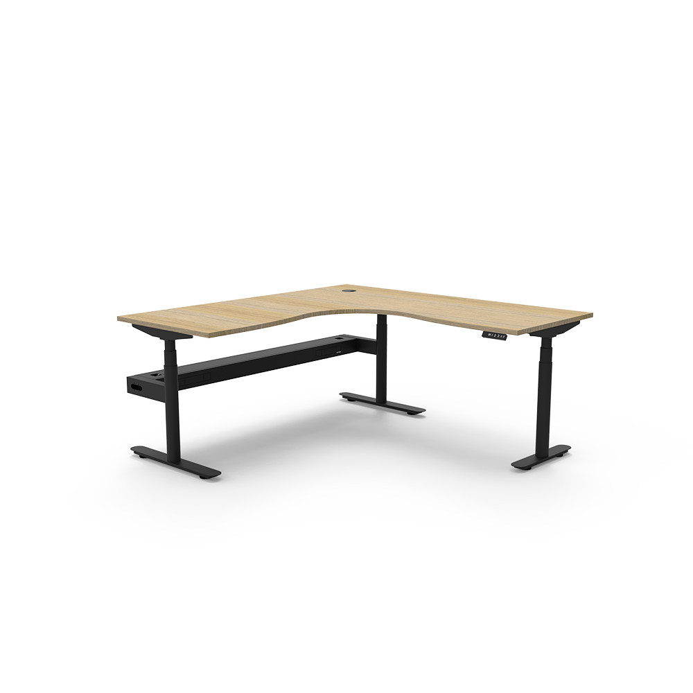 RAPIDLINE HALO PLUS CORNER WORKSTATION WITH CABLE TRAY 1800 X 1800MM NATURAL OAK TOP / BLACK FRAME