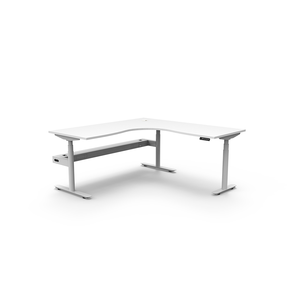 RAPIDLINE HALO PLUS CORNER WORKSTATION WITH CABLE TRAY 1800 X 1800MM NATURAL WHITE TOP / WHITE FRAME