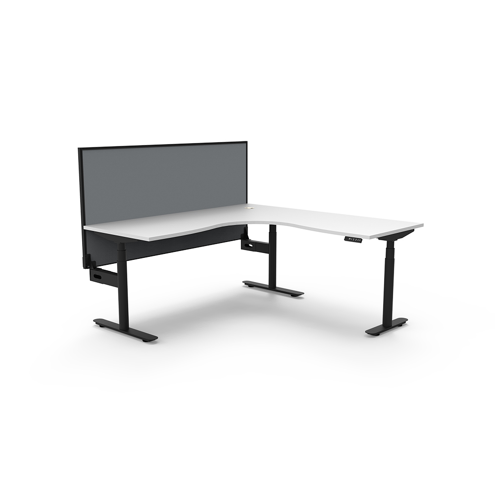 RAPIDLINE HALO PLUS CORNER WORKSTATION WITH SCREEN 1500 X 1500MM NATURAL WHITE TOP / BLACK FRAME / GREY SCREEN