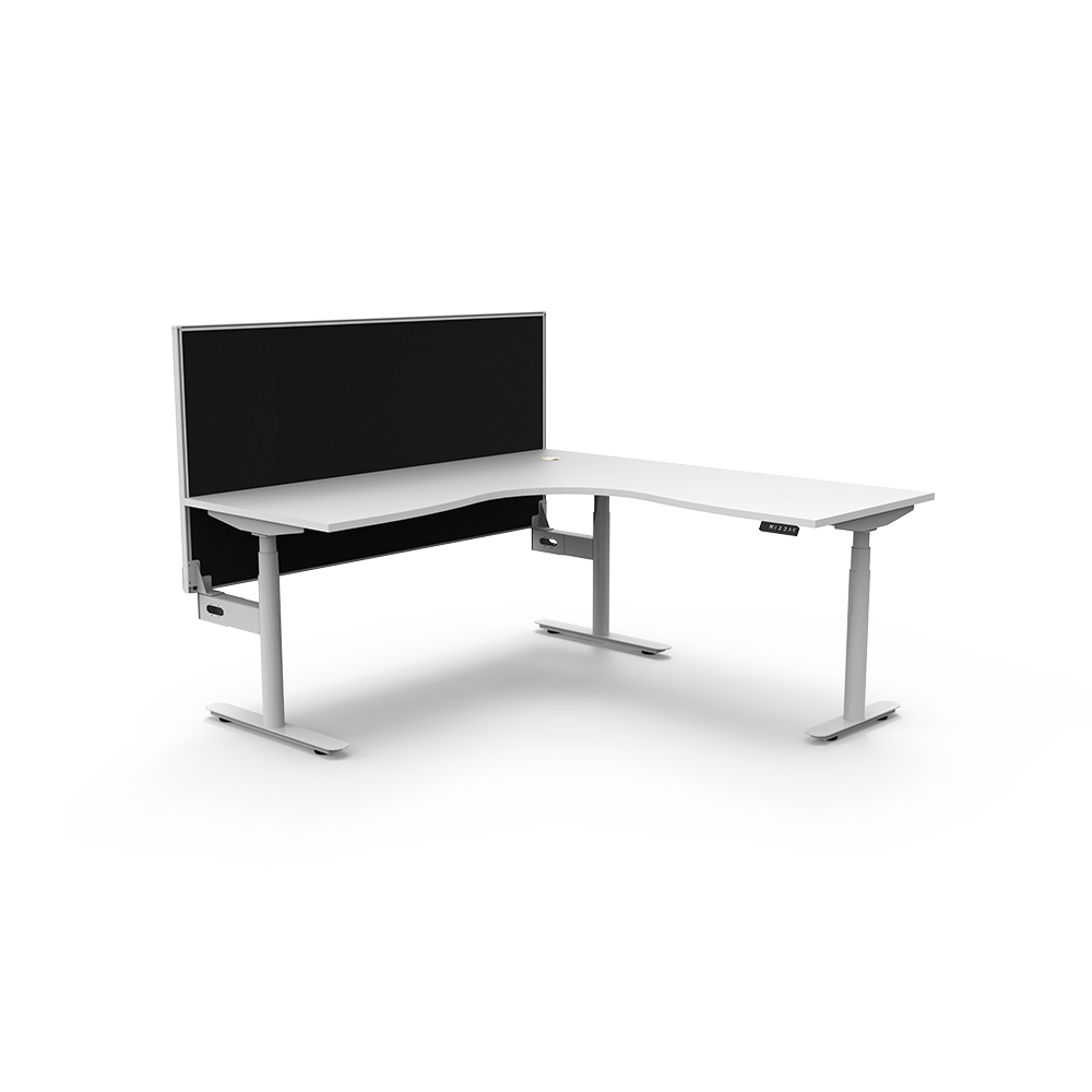 RAPIDLINE HALO PLUS CORNER WORKSTATION WITH SCREEN 1500 X 1500MM NATURAL WHITE TOP / WHITE FRAME / BLACK SCREEN