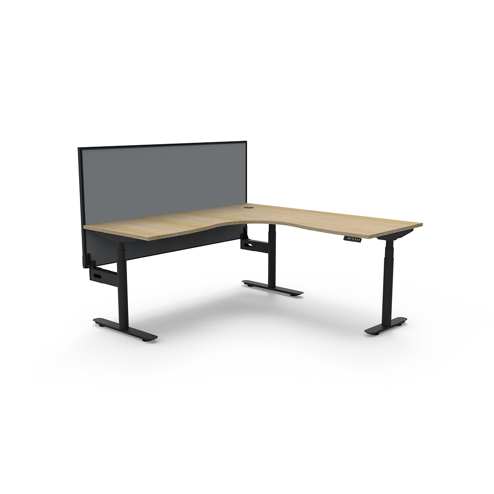 RAPIDLINE HALO PLUS CORNER WORKSTATION WITH SCREEN 1800 X 1500MM NATURAL OAK TOP / BLACK FRAME / GREY SCREEN