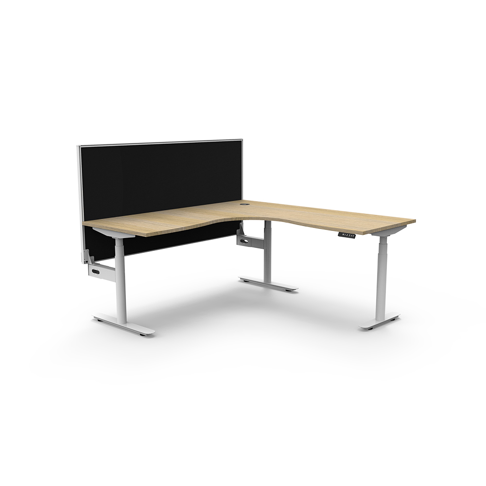 RAPIDLINE HALO PLUS CORNER WORKSTATION WITH SCREEN 1800 X 1800MM NATURAL OAK TOP / WHITE FRAME / BLACK SCREEN