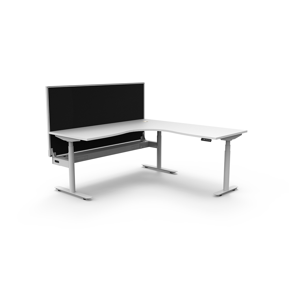 RAPIDLINE HALO PLUS CORNER WORKSTATION WITH SCREEN AND CABLE TRAY 1500 X 1500MM NATURAL WHITE TOP / WHITE FRAME / BLACK SCREEN