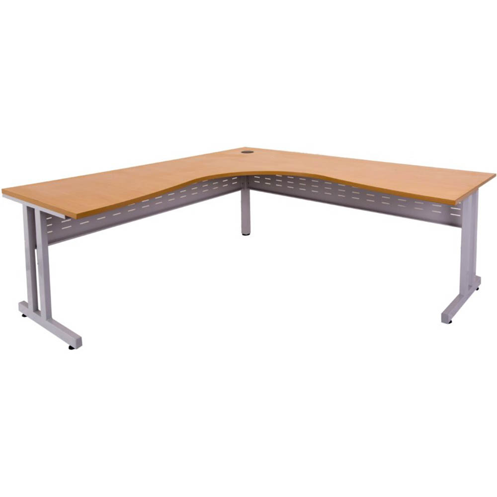 RAPID SPAN C LEG CORNER WORKSTATION WITH METAL MODESTY PANEL 1800 X 1800 X 700MM BEECH/SILVER
