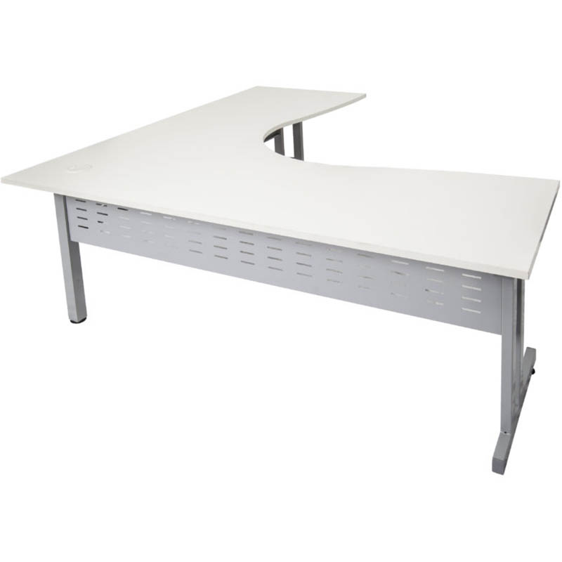 RAPID SPAN C LEG CORNER WORKSTATION WITH METAL MODESTY PANEL 1800 X 1800 X 700MM NATURAL WHITE/SILVER