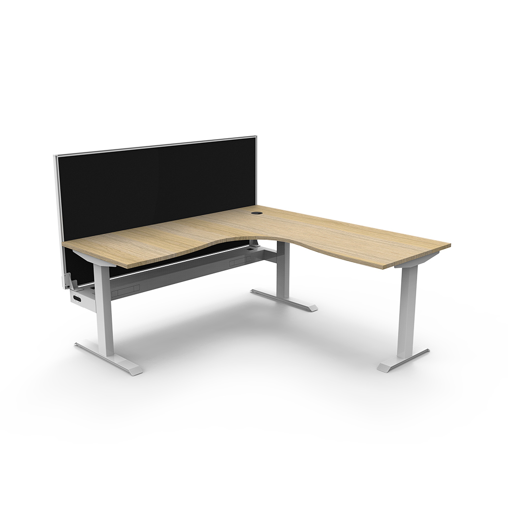 RAPIDLINE BOOST STATIC CORNER WORKSTATION WITH SCREEN AND CABLE TRAY 1800 X 1500MM NATURAL OAK TOP / WHITE FRAME / BLACK SCREEN