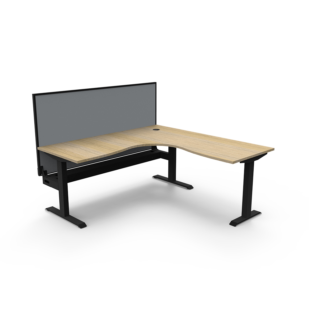 RAPIDLINE BOOST STATIC CORNER WORKSTATION WITH SCREEN AND CABLE TRAY 1800 X 1800MM NATURAL OAK TOP / BLACK FRAME / GREY SCREEN