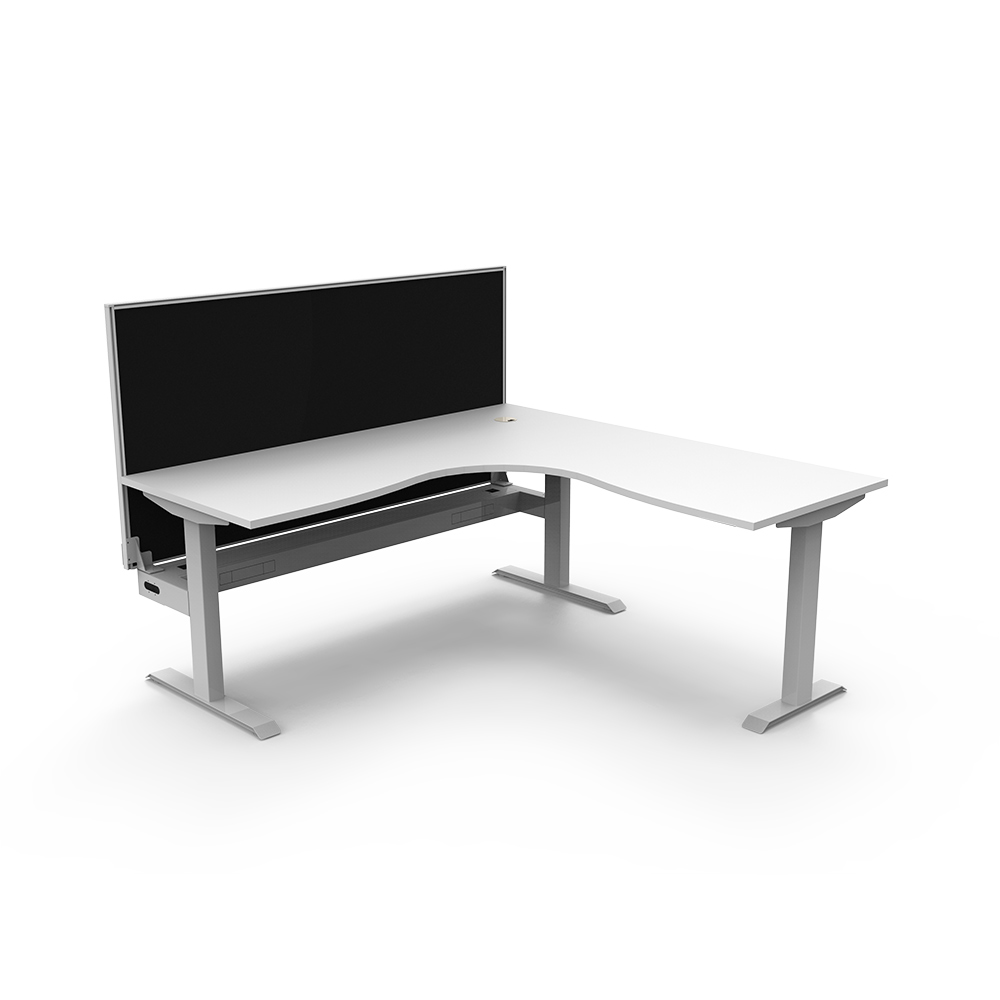 RAPIDLINE BOOST STATIC CORNER WORKSTATION WITH SCREEN AND CABLE TRAY 1800 X 1800MM NATURAL WHITE TOP / WHITE FRAME / BLACK SCREEN
