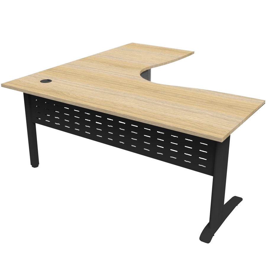RAPID SPAN DELUXE CORNER WORKSTATION WITH METAL MODESTY PANEL 1500 X 1500 X 730MM NATURAL OAK/BLACK