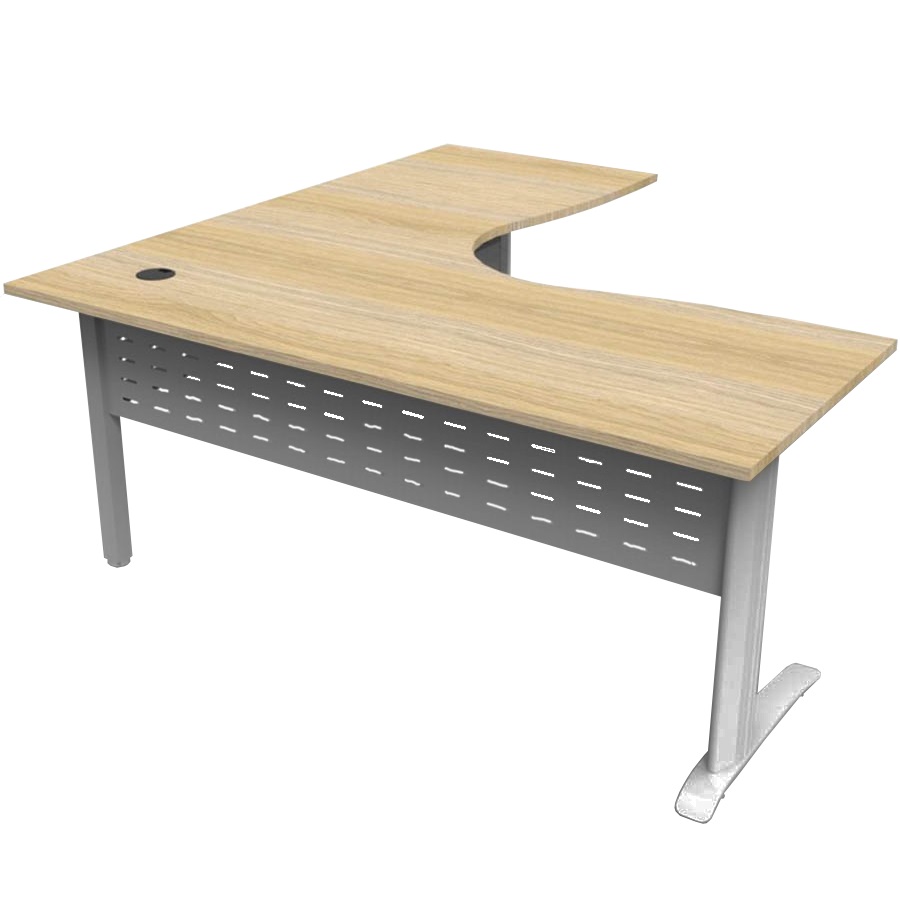 RAPID SPAN DELUXE CORNER WORKSTATION METAL MODESTY PANEL 1800 X 1500 X 730MM NATURAL OAK/SILVER