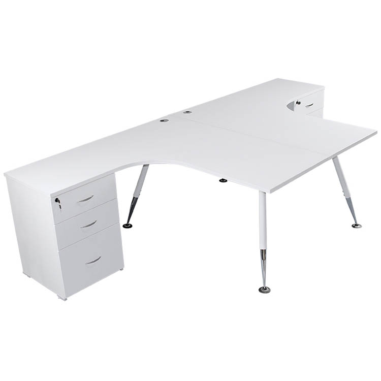 FLEET 2 PERSON BACK TO BACK CORNER WORKSTATION DRAWERS / FILE HANGER 3000 X 1500MM WHITE
