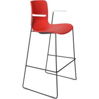 DAL ACTI BAR STOOL SLED BASE HIGH 760MM ARMS WHITE ARM-PADS AND BLACK POWDERCOAT FRAME POLYPROP SHELL