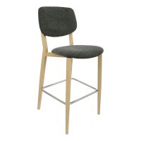 DURAFURN ATLANTA BARSTOOL LARGE BACKREST OAK FRAME/DARK GREY FABRIC SEAT AND BACKREST