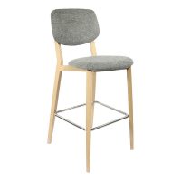 DURAFURN ATLANTA BARSTOOL LARGE BACKREST OAK FRAME/GREY FABRIC SEAT AND BACKREST