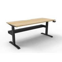 RAPIDLINE BOOST CRANK SINGLE SIDED WORKSTATION WITH CABLE TRAY 1500 X 750 X 705MM NATURAL OAK TOP AND BLACK SATIN FRAME