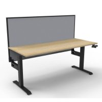 RAPIDLINE BOOST CRANK SINGLE SIDED WORKSTATION WITH SCREEN 1500 X 750 X 705MM NATURAL OAK TOP AND BLACK SATIN FRAME