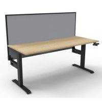RAPIDLINE BOOST CRANK SINGLE SIDED WORKSTATION WITH SCREEN 1800 X 750 X 705MM NATURAL OAK TOP AND BLACK SATIN FRAME