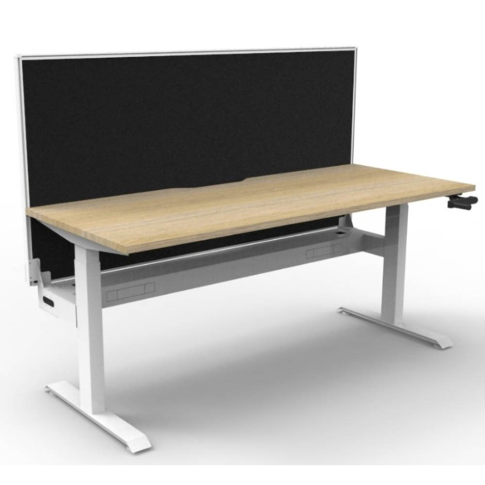 RAPIDLINE BOOST CRANK SINGLE SIDED WORKSTATION WITH CABLE TRAY AND SCREEN 1500 X 750 X 705MM NATURAL OAK TOP AND WHITE SATIN FRAME
