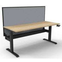 RAPIDLINE BOOST CRANK SINGLE SIDED WORKSTATION WITH CABLE TRAY AND SCREEN 1800 X 750 X 705MM NATURAL OAK TOP AND BLACK SATIN FRAME