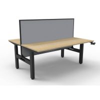 RAPIDLINE BOOST CRANK BACK TO BACK WORKSTATION WITH SCREEN 1500 X 1500 X 705MM NATURAL OAK TOP AND BLACK SATIN FRAME