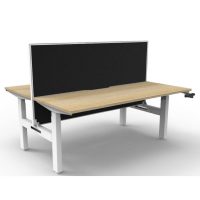 RAPIDLINE BOOST CRANK BACK TO BACK WORKSTATION WITH SCREEN 1500 X 1500 X 705MM NATURAL OAK TOP AND WHITE SATIN FRAME