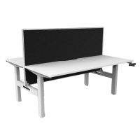 RAPIDLINE BOOST CRANK BACK TO BACK WORKSTATION WITH SCREEN 1500 X 1500 X 705MM NATURAL WHITE TOP AND WHITE SATIN FRAME