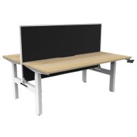 RAPIDLINE BOOST CRANK BACK TO BACK WORKSTATION WITH SCREEN 1800 X 1500 X 705MM NATURAL OAK TOP AND WHITE SATIN FRAME
