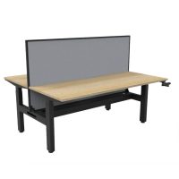 RAPIDLINE BOOST CRANK BACK TO BACK WORKSTATION WITH CABLE TRAY AND SCREEN 1200 X 1500 X 705MM NATURAL OAK TOP AND BLACK SATIN FRAME