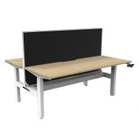 RAPIDLINE BOOST CRANK BACK TO BACK WORKSTATION WITH CABLE TRAY AND SCREEN 1500 X 1500 X 705MM NATURAL OAK TOP AND WHITE SATIN FRAME