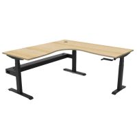 RAPIDLINE BOOST CRANK CORNER WORKSTATION WITH CABLE TRAY 1500 X 1500 X 750MM NATURAL OAK TOP AND BLACK SATIN FRAME